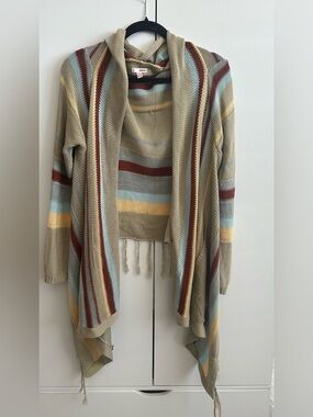 BONGO Beige Multi-Stripe Hooded Open Cardigan